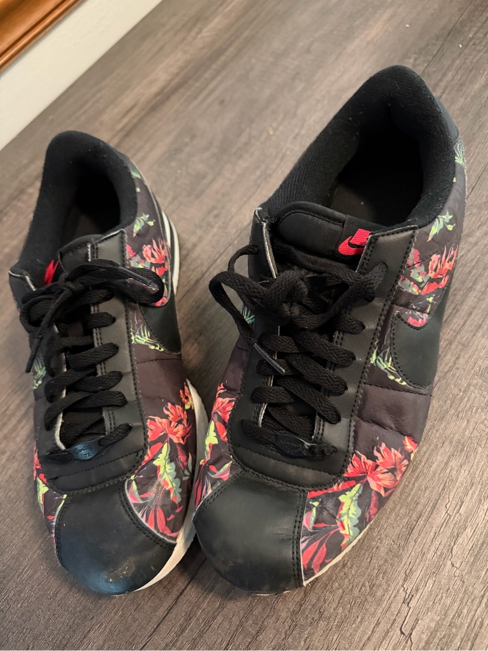 Nike Black Sneakers with Red Floral Print